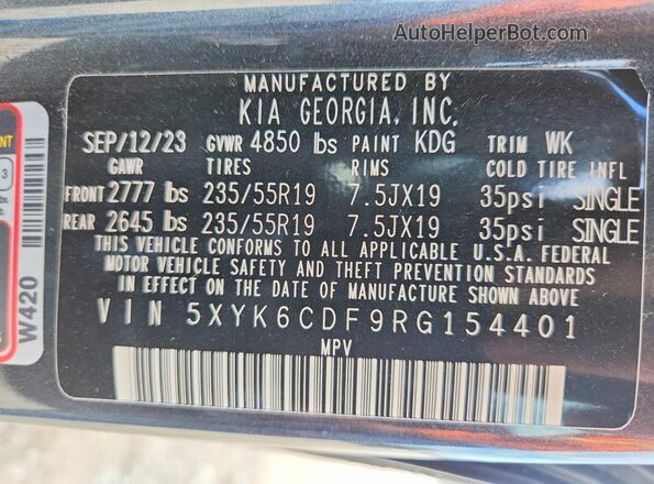 5XYK6CDF9RG154401 2024 KIA SPORTAGE Black VIN sticker view