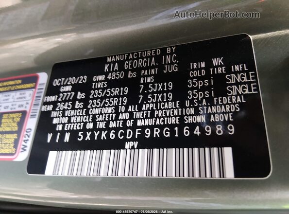 5XYK6CDF9RG164989 2024 KIA SPORTAGE Green Շարժիչի բաժամունքի տեսք