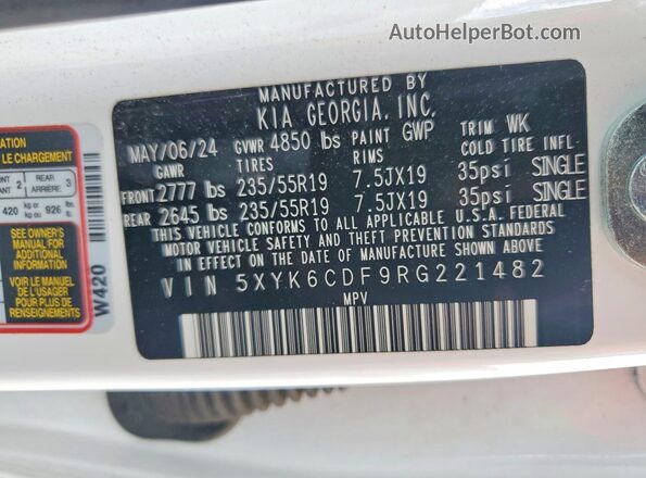 5XYK6CDF9RG221482 2024 KIA SPORTAGE White Սալոնի 360 աստիճան տեսք