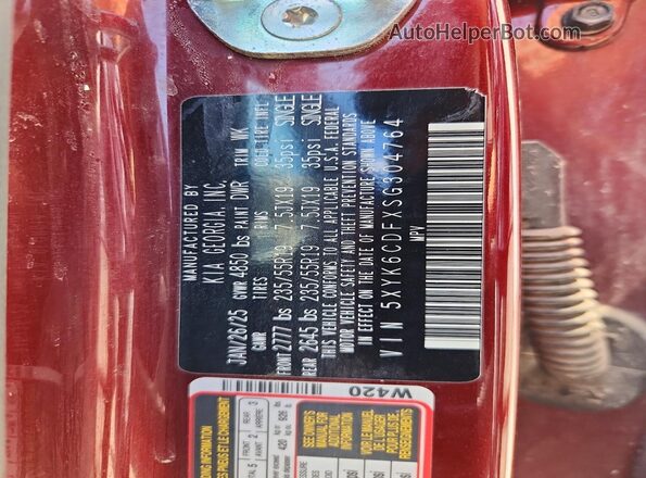 5XYK6CDFXSG304764 2025 KIA SPORTAGE Burgundy Widok komory silnika