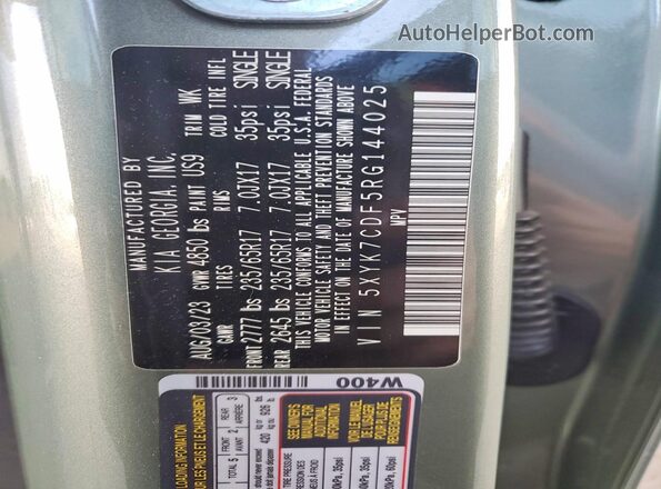 5XYK7CDF5RG144025 2024 KIA SPORTAGE Green Widok naklejki z numerem VIN
