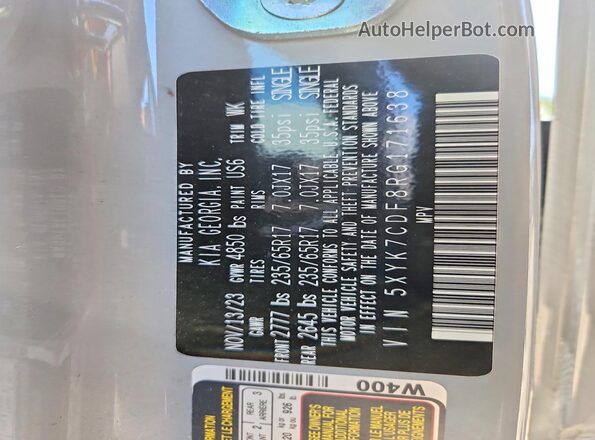5XYK7CDF8RG171638 2024 KIA SPORTAGE Gray Vista interior de 360 grados