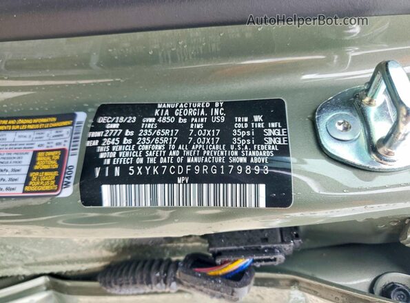 5XYK7CDF9RG179893 2024 KIA SPORTAGE Green VIN კოდის სტიკერის ხედი