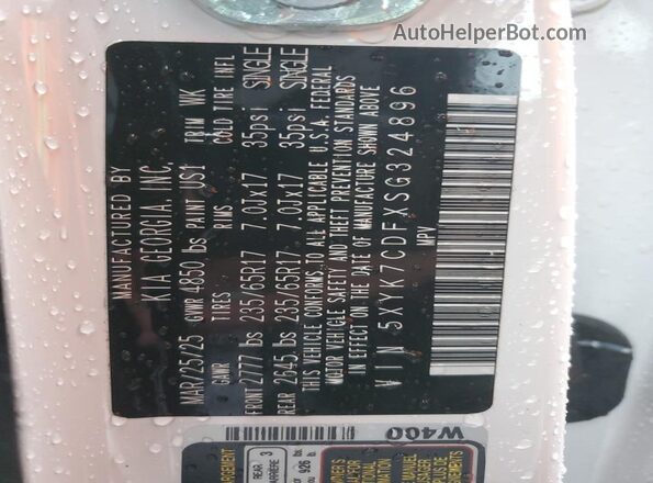 5XYK7CDFXSG324896 2025 KIA SPORTAGE Белый Вид наклейки с VIN-кодом