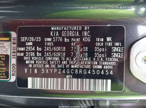 5XYP24GC8RG450454 2024 KIA TELLURIDE Gray Engine compartment view