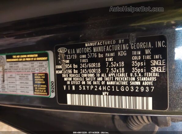 5XYP24HC1LG032937 2020 KIA TELLURIDE Gray Вид підкапотного простору