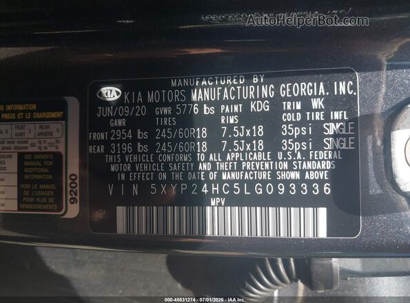 5XYP24HC5LG093336 2020 KIA TELLURIDE Gray Շարժիչի բաժամունքի տեսք