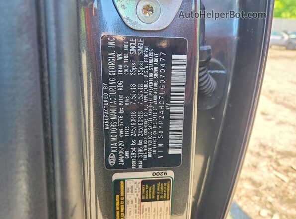 5XYP24HC7LG070477 2020 KIA TELLURIDE Gray VIN sticker view