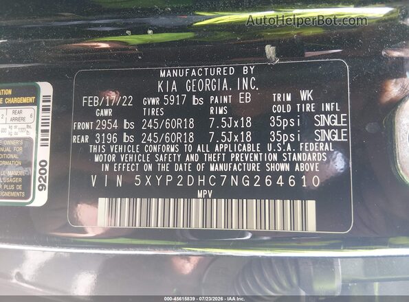 5XYP2DHC7NG264610 2022 KIA TELLURIDE Black ძრავის განყოფილების ხედი