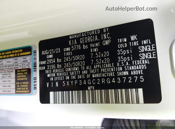 5XYP34GC2RG437275 2024 KIA TELLURIDE Белый Вид подкапотного пространства