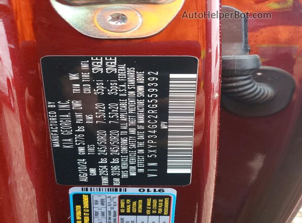 5XYP34GC2RG559392 2024 KIA TELLURIDE Red VIN sticker view
