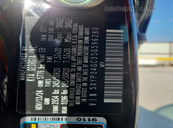 5XYP34GC3SG596280 2025 KIA TELLURIDE Черный Вид наклейки с VIN-кодом