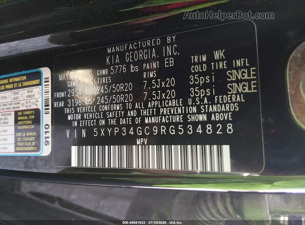 5XYP34GC9RG534828 2024 KIA TELLURIDE Black Engine compartment view