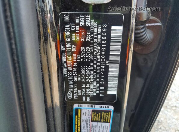 5XYP34HC0MG166093 2021 KIA TELLURIDE Черный Вид наклейки с VIN-кодом