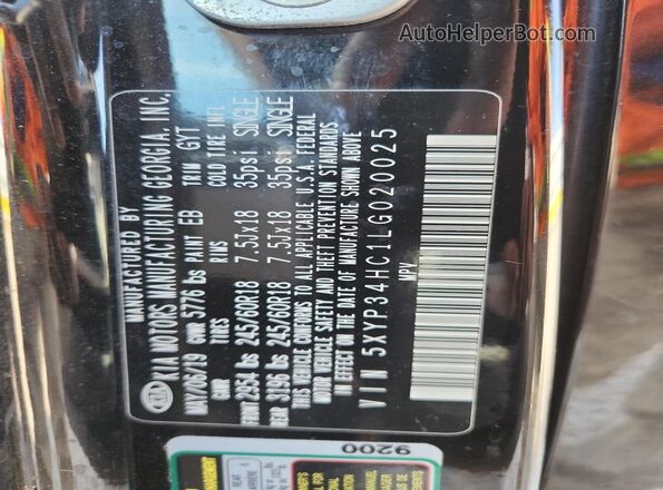 5XYP34HC1LG020025 2020 KIA TELLURIDE Black სალონის 360-გრადუსიანი ხედი