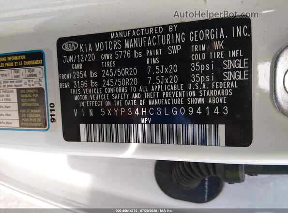 5XYP34HC3LG094143 2020 KIA TELLURIDE Белый Вид подкапотного пространства