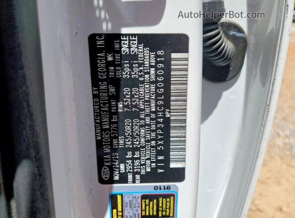 5XYP34HC9LG060918 2020 KIA TELLURIDE White VIN sticker view