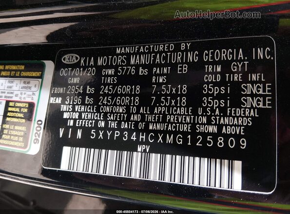 5XYP34HCXMG125809 2021 KIA TELLURIDE Черный Вид подкапотного пространства