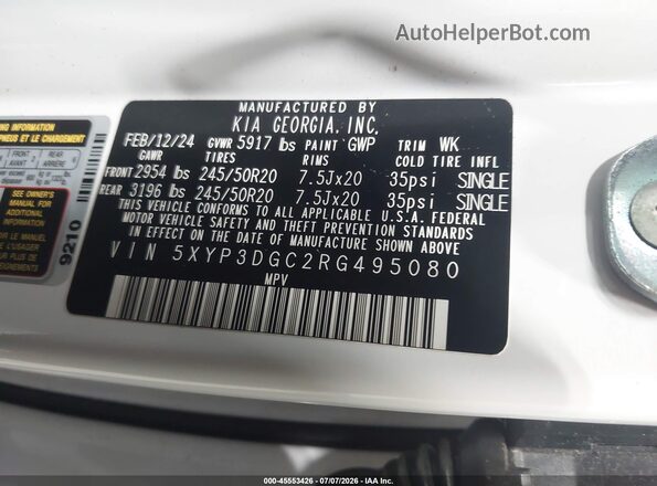 5XYP3DGC2RG495080 2024 KIA TELLURIDE White Вид підкапотного простору