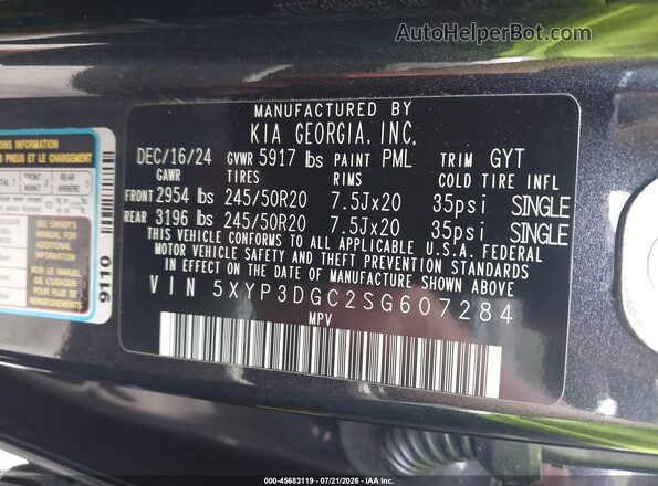 5XYP3DGC2SG607284 2025 KIA TELLURIDE Black Widok komory silnika