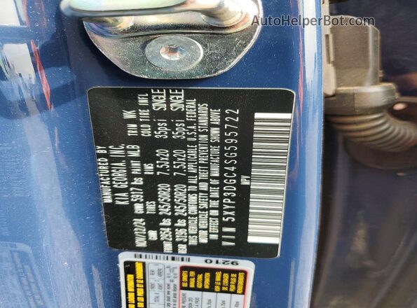 5XYP3DGC4SG595722 2025 KIA TELLURIDE Blue VIN կոդի պիտակի տեսք