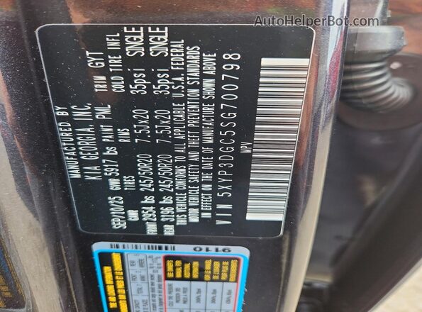 5XYP3DGC5SG700798 2025 KIA TELLURIDE Charcoal VIN կոդի պիտակի տեսք