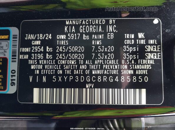 5XYP3DGC8RG485850 2024 KIA TELLURIDE Black Շարժիչի բաժամունքի տեսք