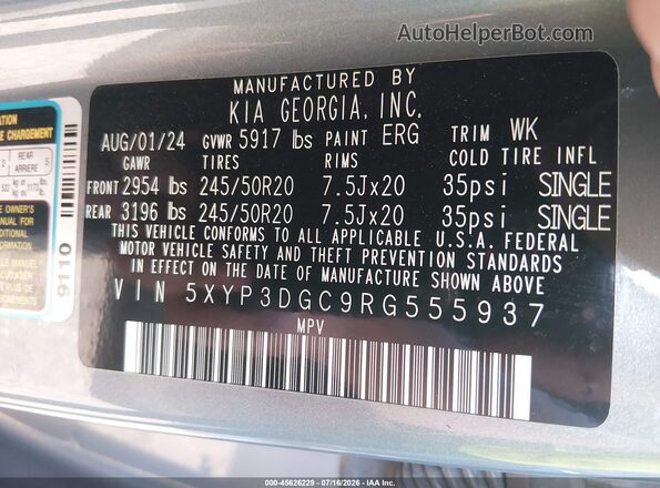 5XYP3DGC9RG555937 2024 KIA TELLURIDE Серый Вид подкапотного пространства
