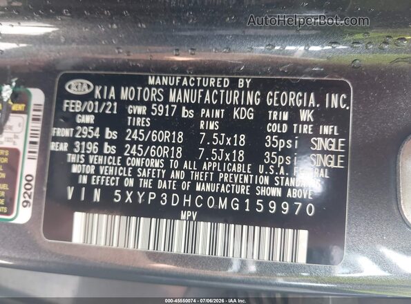5XYP3DHC0MG159970 2021 KIA TELLURIDE Gray Engine compartment view