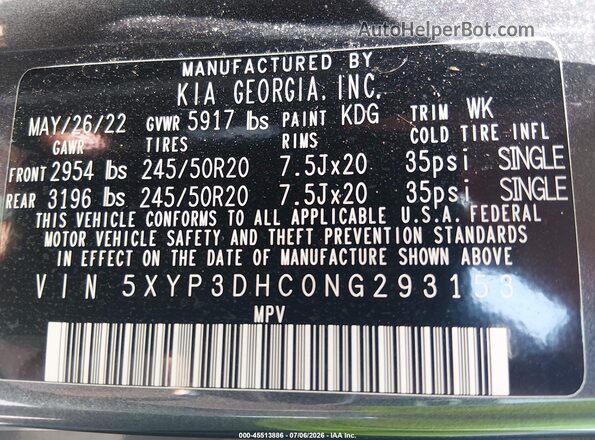 5XYP3DHC0NG293153 2022 KIA TELLURIDE Серый Вид подкапотного пространства