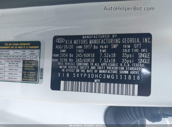 5XYP3DHC3MG111816 2021 KIA TELLURIDE White Շարժիչի բաժամունքի տեսք