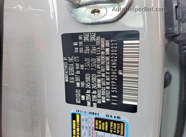 5XYP3DHC4NG230217 2022 KIA TELLURIDE Gray VIN sticker view