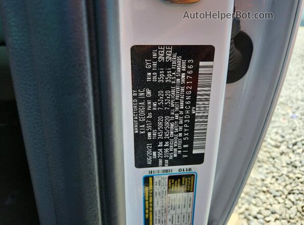 5XYP3DHC6NG217663 2022 KIA TELLURIDE White VIN კოდის სტიკერის ხედი