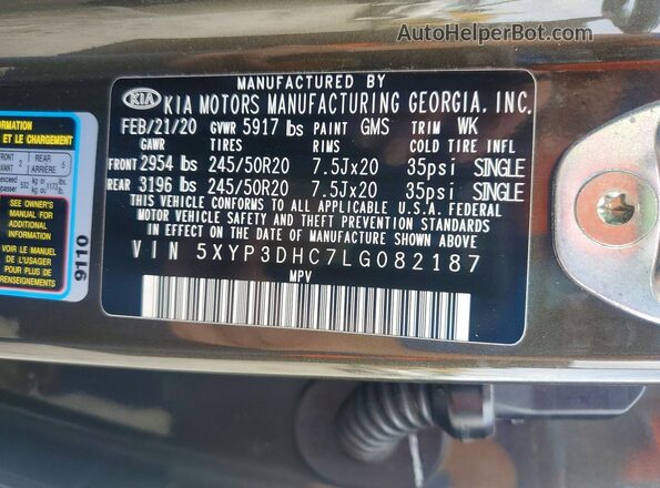 5XYP3DHC7LG082187 2020 KIA TELLURIDE Brown VIN sticker view
