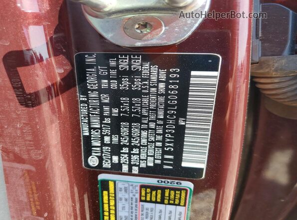 5XYP3DHC9LG068193 2020 KIA TELLURIDE Maroon VIN კოდის სტიკერის ხედი