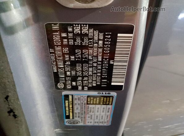5XYP3DHCXLG058241 2020 KIA TELLURIDE Gray Widok naklejki z numerem VIN