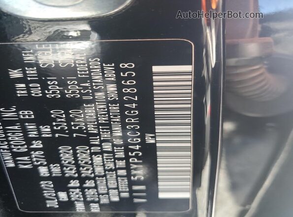 5XYP54GC3RG428658 2024 KIA TELLURIDE Black Vista de la etiqueta del VIN