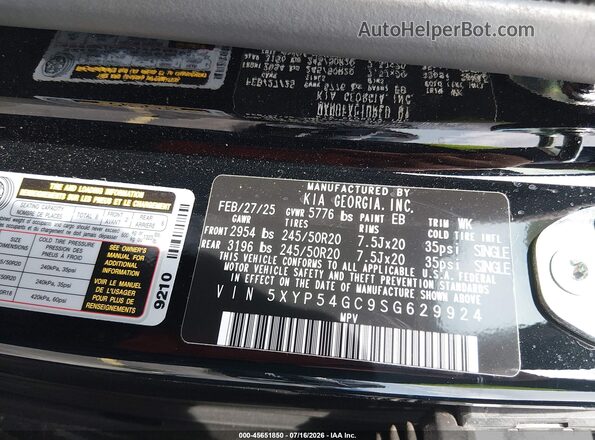 5XYP54GC9SG629924 2025 KIA TELLURIDE Black Vista del compartimento del motor