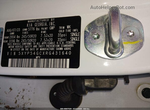 5XYP54GCXRG431640 2024 KIA TELLURIDE White Engine compartment view