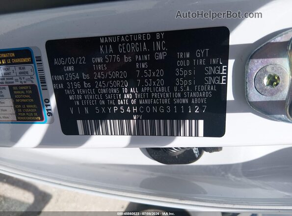 5XYP54HC0NG311127 2022 KIA TELLURIDE Белый Вид подкапотного пространства