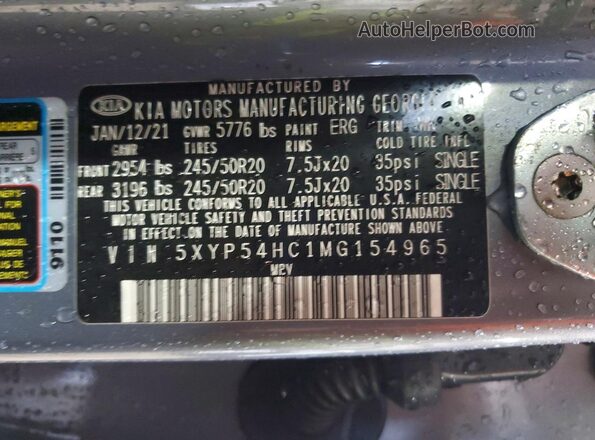 5XYP54HC1MG154965 2021 KIA TELLURIDE Gray Панорамний вид салону 360°