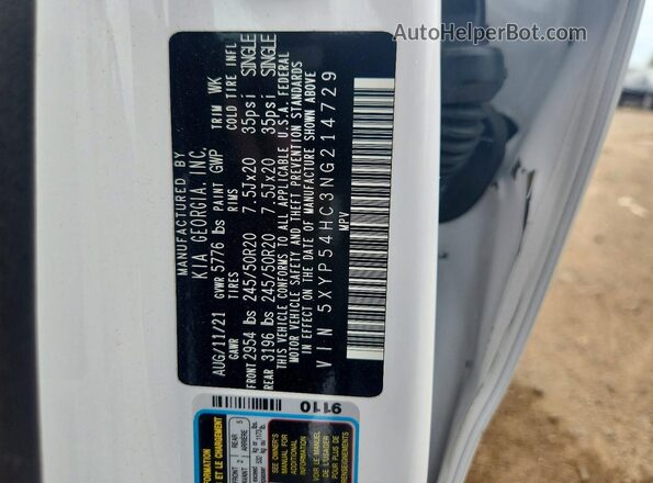 5XYP54HC3NG214729 2022 KIA TELLURIDE White VIN sticker view