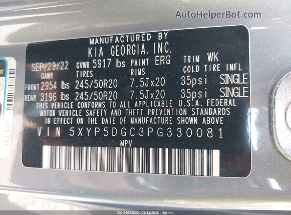 5XYP5DGC3PG330081 2023 KIA TELLURIDE Silver Вид підкапотного простору