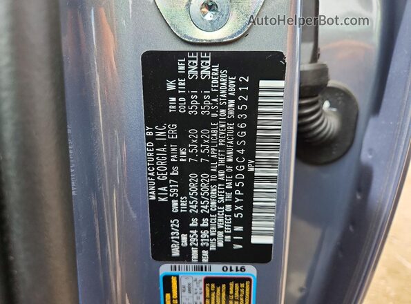 5XYP5DGC4SG635212 2025 KIA TELLURIDE Gray Widok naklejki z numerem VIN