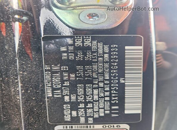5XYP5DGC5RG429939 2024 KIA TELLURIDE Черный Вид наклейки с VIN-кодом
