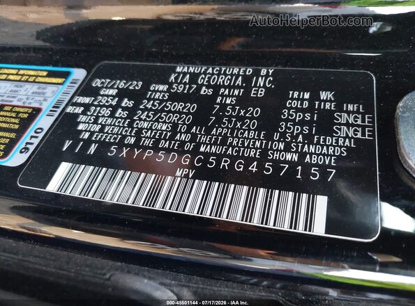 5XYP5DGC5RG457157 2024 KIA TELLURIDE Black Вид підкапотного простору