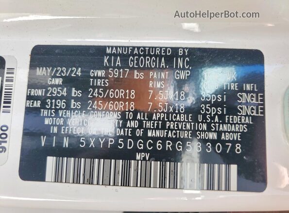5XYP5DGC6RG533078 2024 KIA TELLURIDE White Widok wnętrza 360 stopni