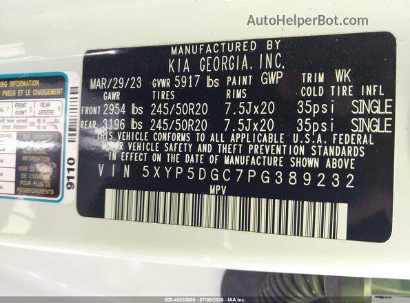 5XYP5DGC7PG389232 2023 KIA TELLURIDE White Вид підкапотного простору