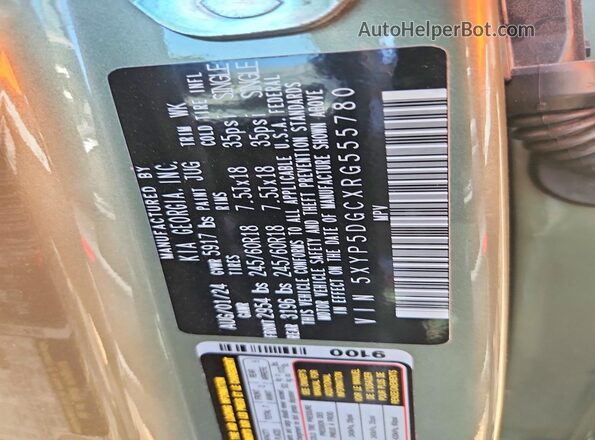 5XYP5DGCXRG555780 2024 KIA TELLURIDE Green 360 interior view