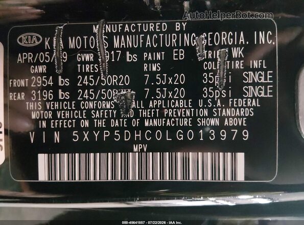 5XYP5DHC0LG013979 2020 KIA TELLURIDE Черный Вид подкапотного пространства
